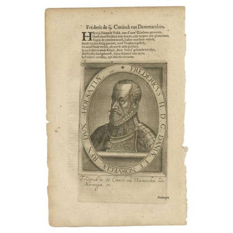 Antique Portrait of Frederick II of Denmark by Janszoon, 1615