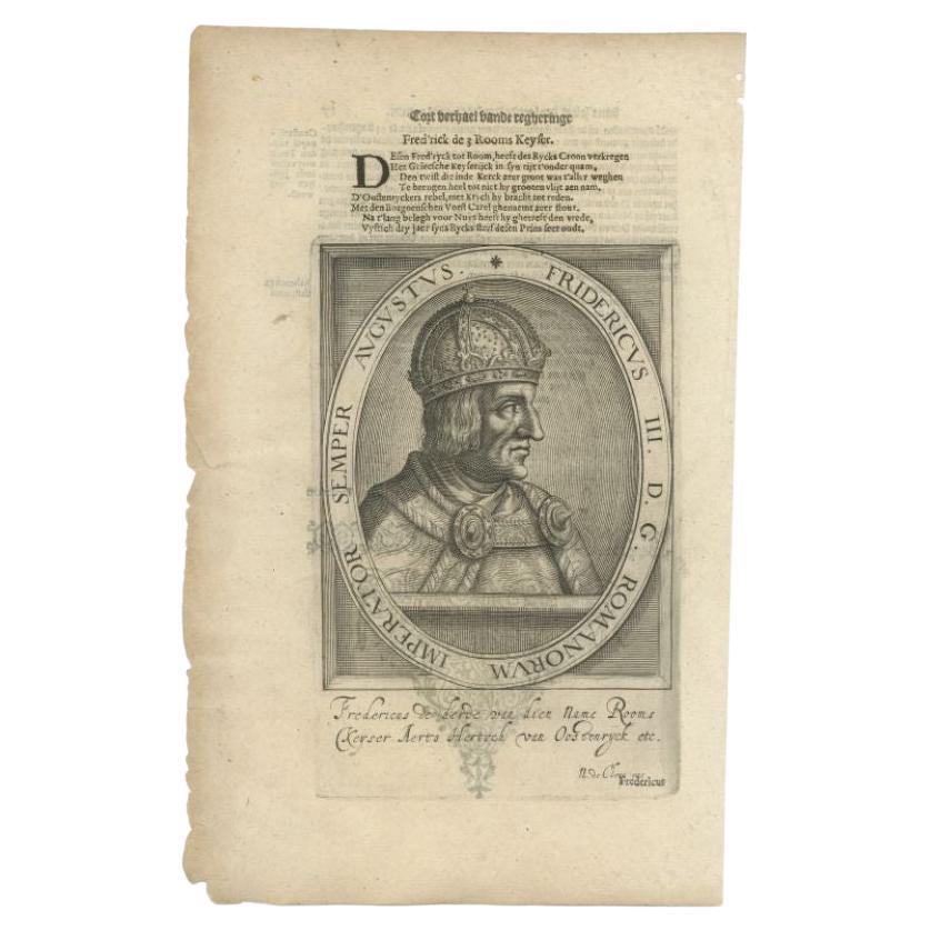 Antique Portrait of Frederick III, Holy Roman Emperor, by Janszoon, 1615