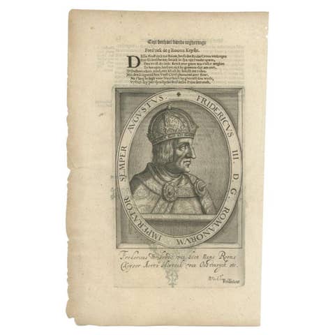 Antique Portrait of Frederick III, Holy Roman Emperor, by Janszoon, 1615