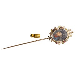Antique Portrait of Frederick the Great Stick Pin with Small Amethyst