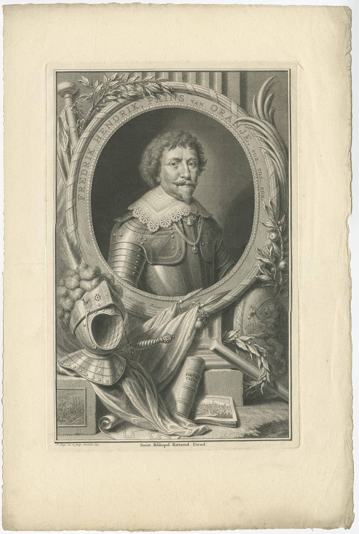Antique Portrait of Frederik Hendrik, Prince of Orange, Etc Etc, 1749