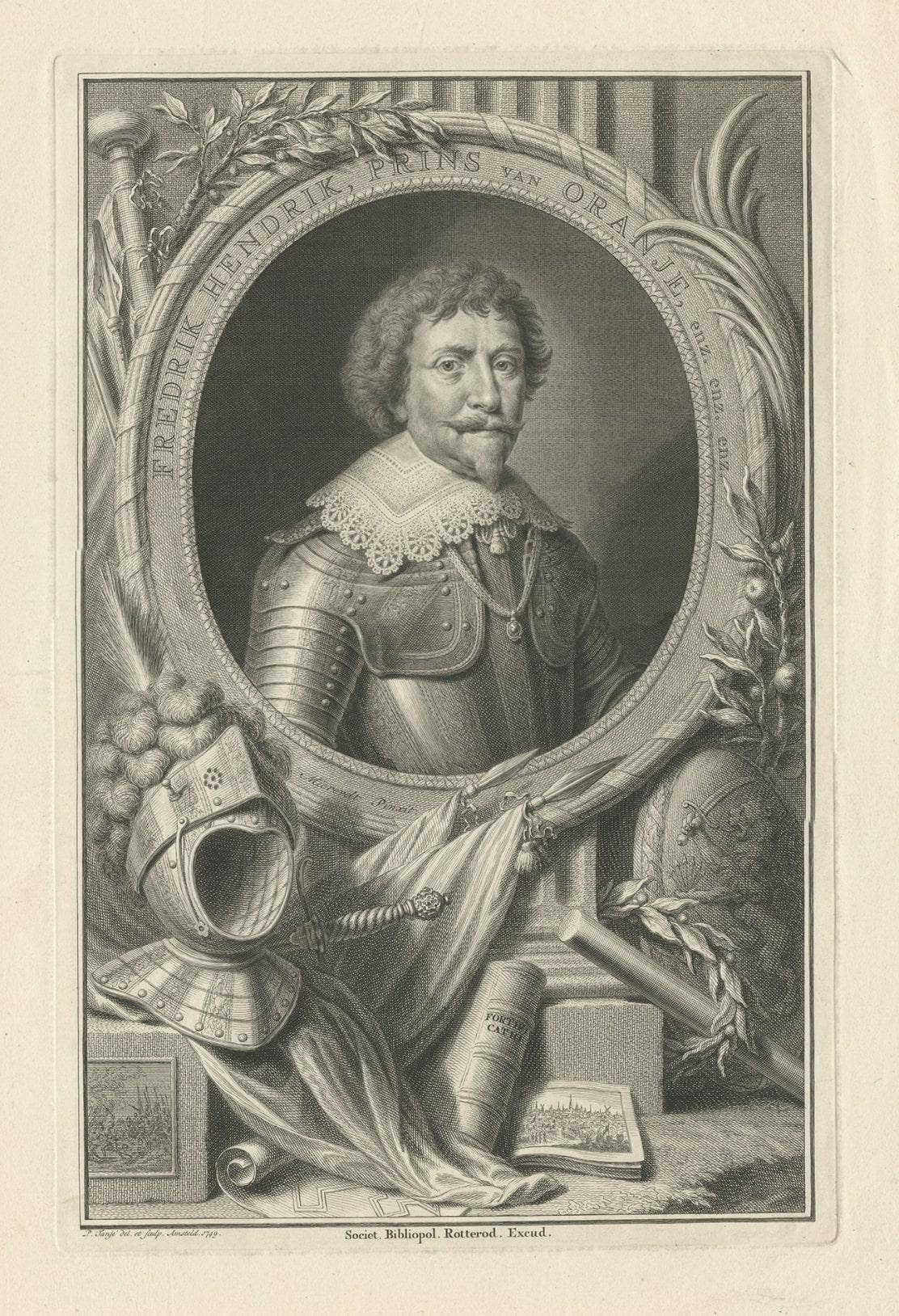 Antique Portrait of Frederik Hendrik, Prince of Orange, Etc Etc, 1749