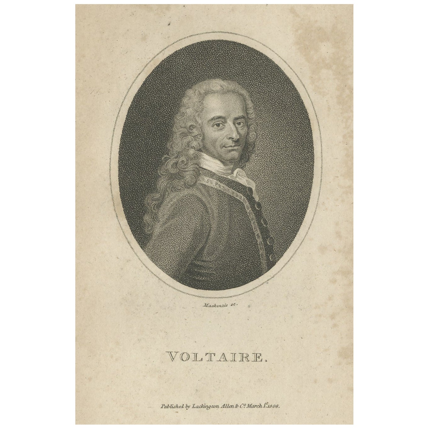 Antikes Porträt des französischen Schriftstellers und Philosophen Voltaire zur Erleuchtung, 1806 im Angebot