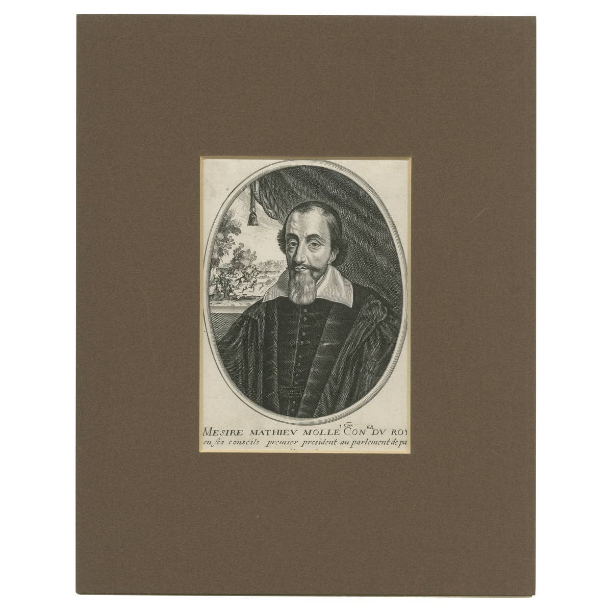 Antique Portrait of French Magistrate Mathieu Molé