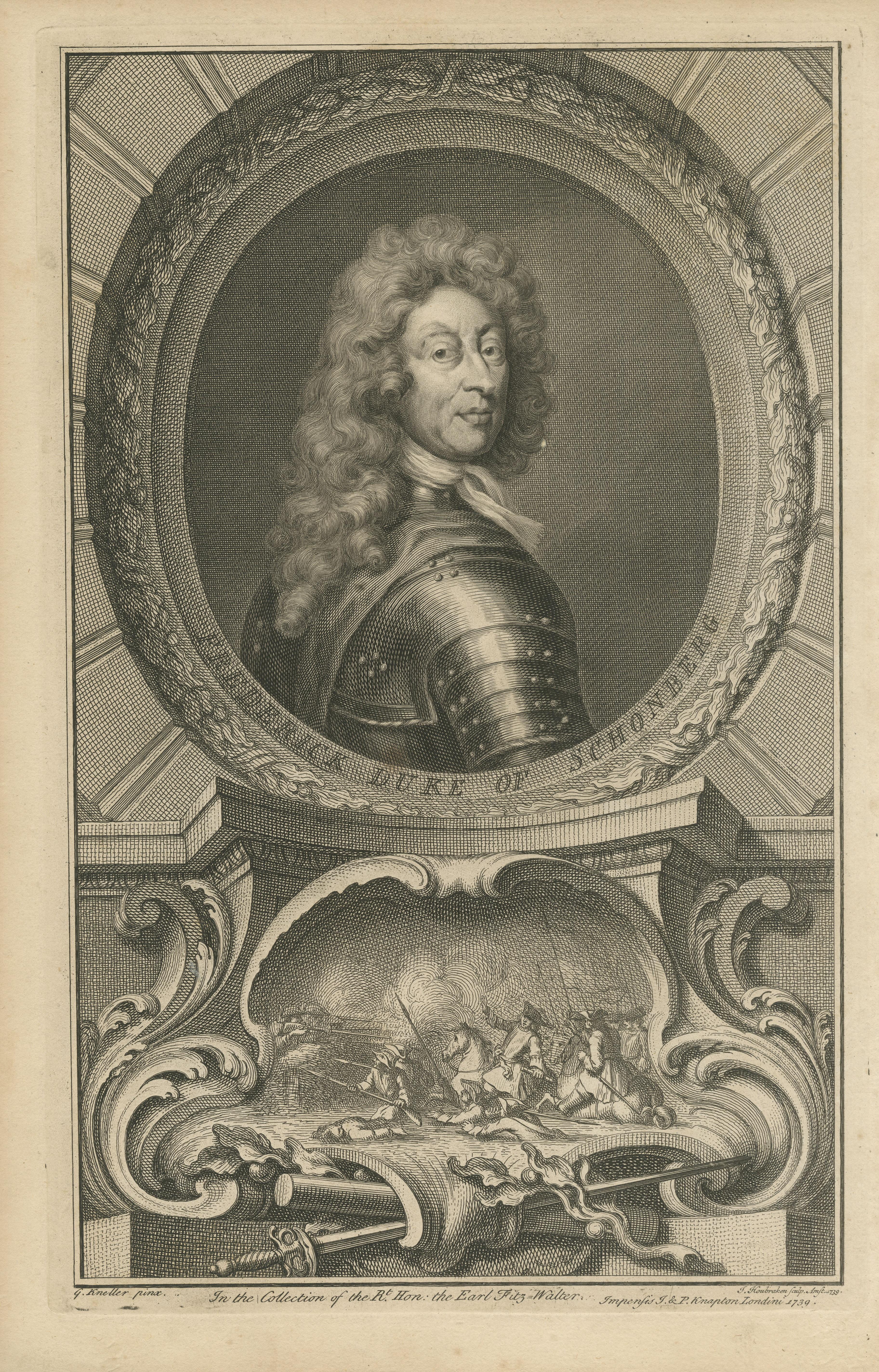 Antique Portrait of Friedrich Herman, 1st Duke of Schomberg In Good Condition For Sale In Langweer, NL