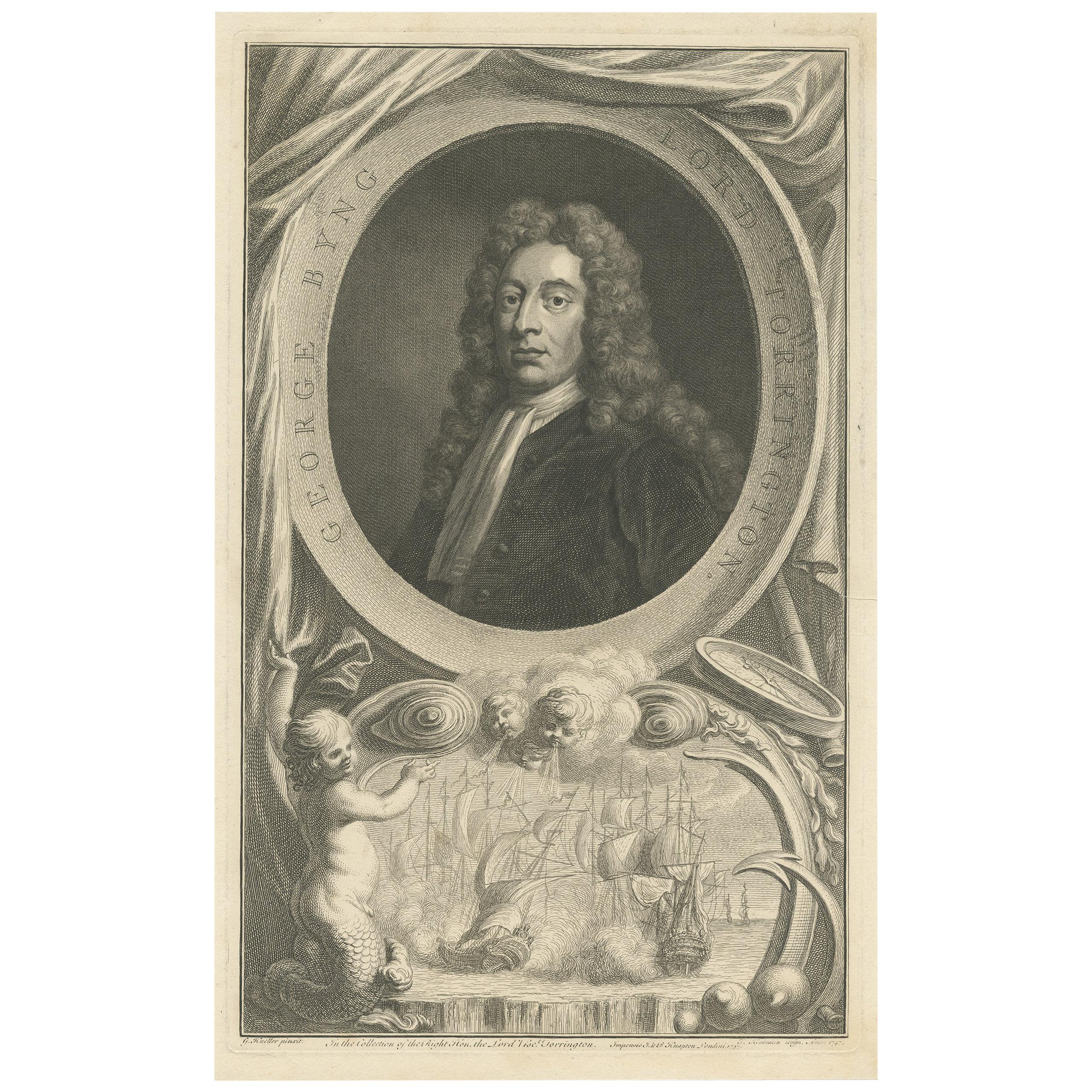 Portrait ancien de George Byng par J. Houbraken, 1747