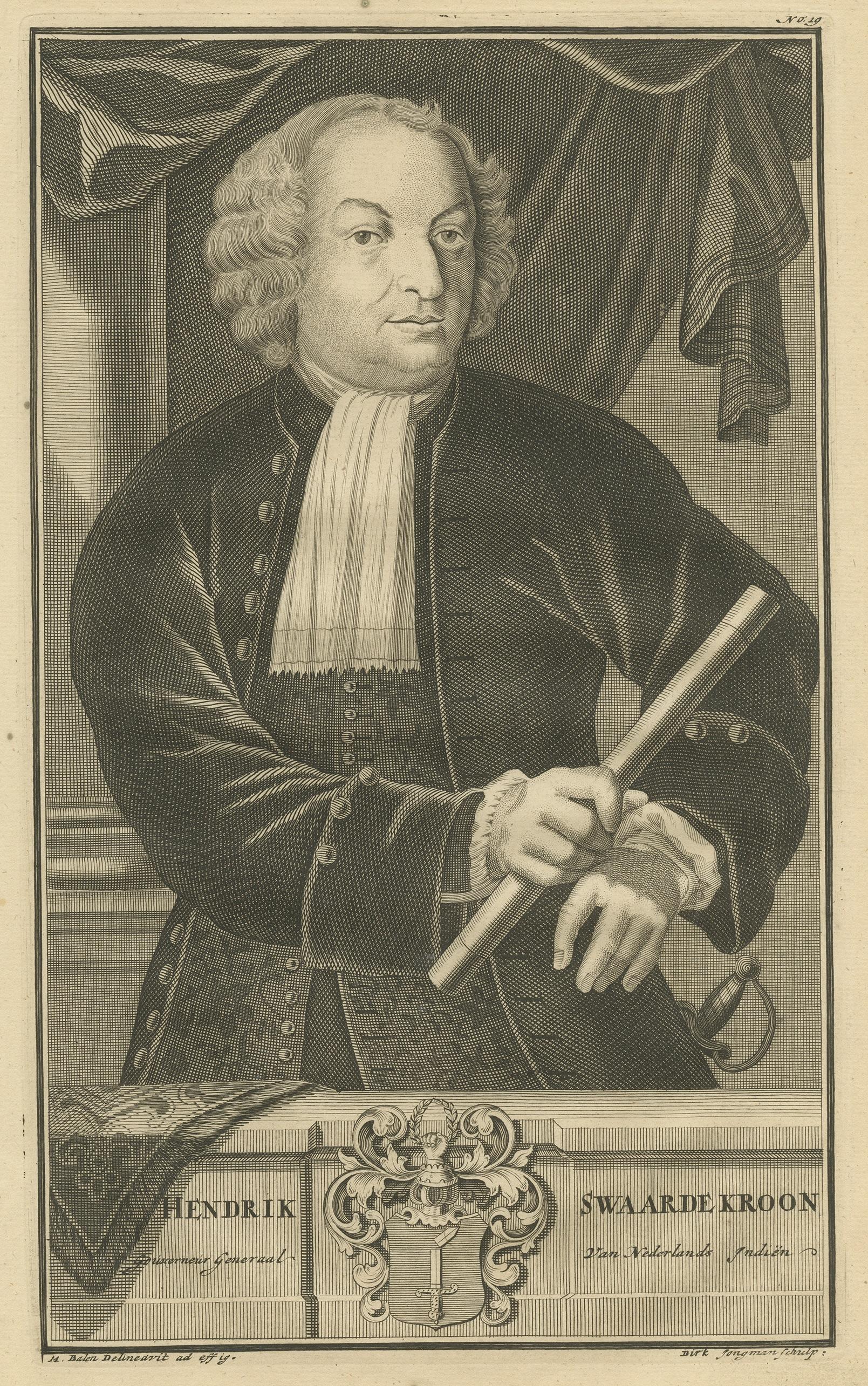Altes Porträt von Hendrick Zwaardecroon, Gouverneur von Niederländisch-Ostindien im Zustand „Gut“ im Angebot in Langweer, NL