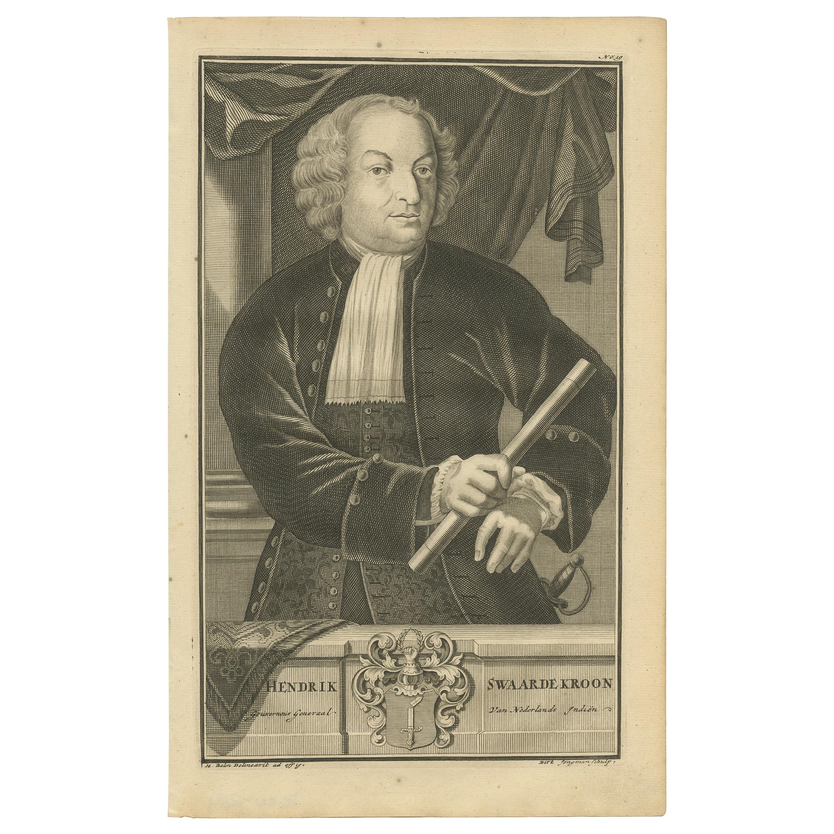 Altes Porträt von Hendrick Zwaardecroon, Gouverneur von Niederländisch-Ostindien im Angebot