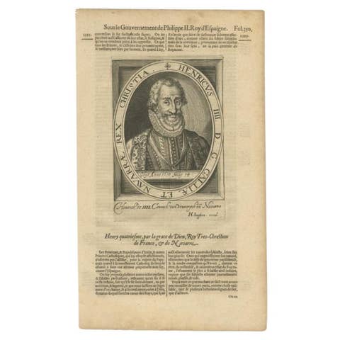 Antique Portrait of Henry iv of France by Van Meteren, 1618