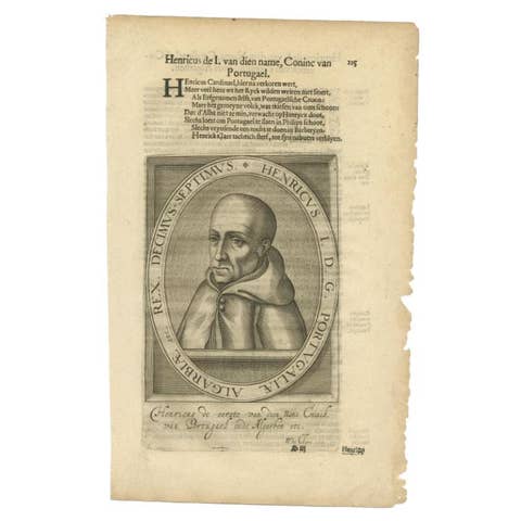 Antique Portrait of Henry of Portugal by Janszoon, 1615