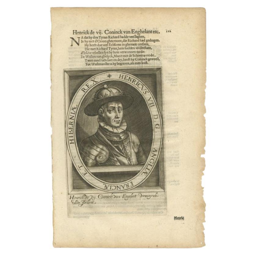 Antique Portrait of Henry VII of England by Janszoon, 1615 For Sale