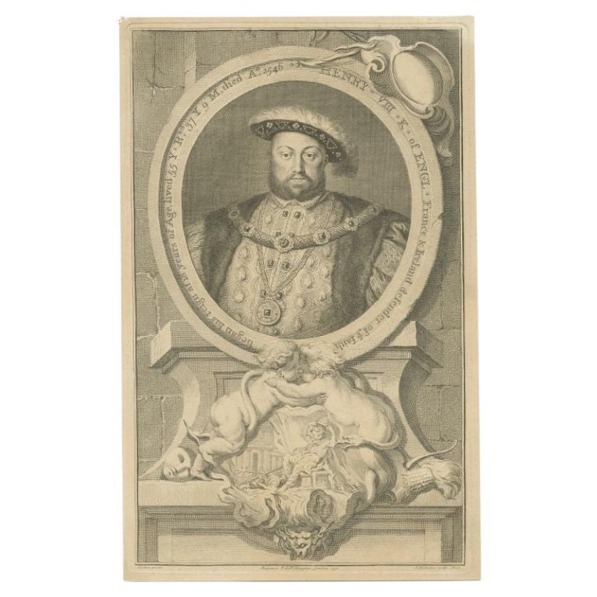 Portrait ancien d'Henry VIII, roi d'Angleterre, France et Irlande, 1750