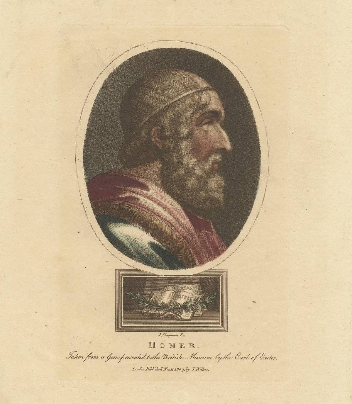 Antique Portrait of Homer by Wilkes