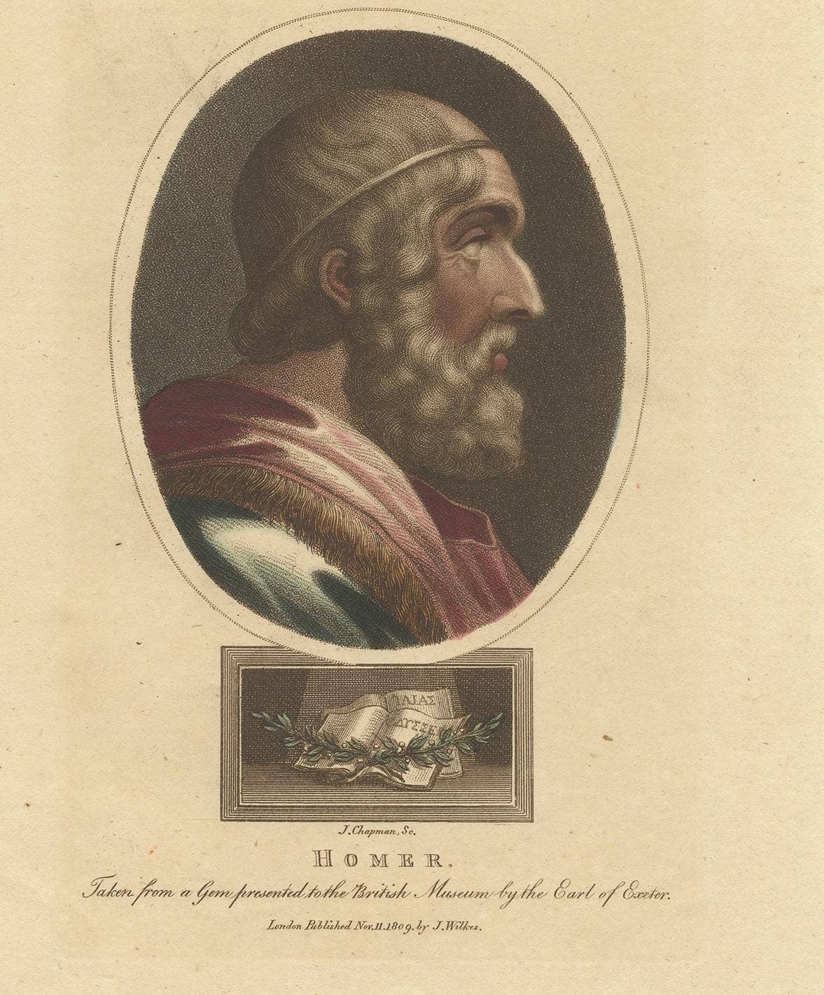 Antique Portrait of Homer by Wilkes