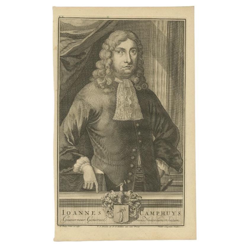 Antique Portrait of J. Camphuys, Governor-General of the Dutch East Indies, 1726 For Sale