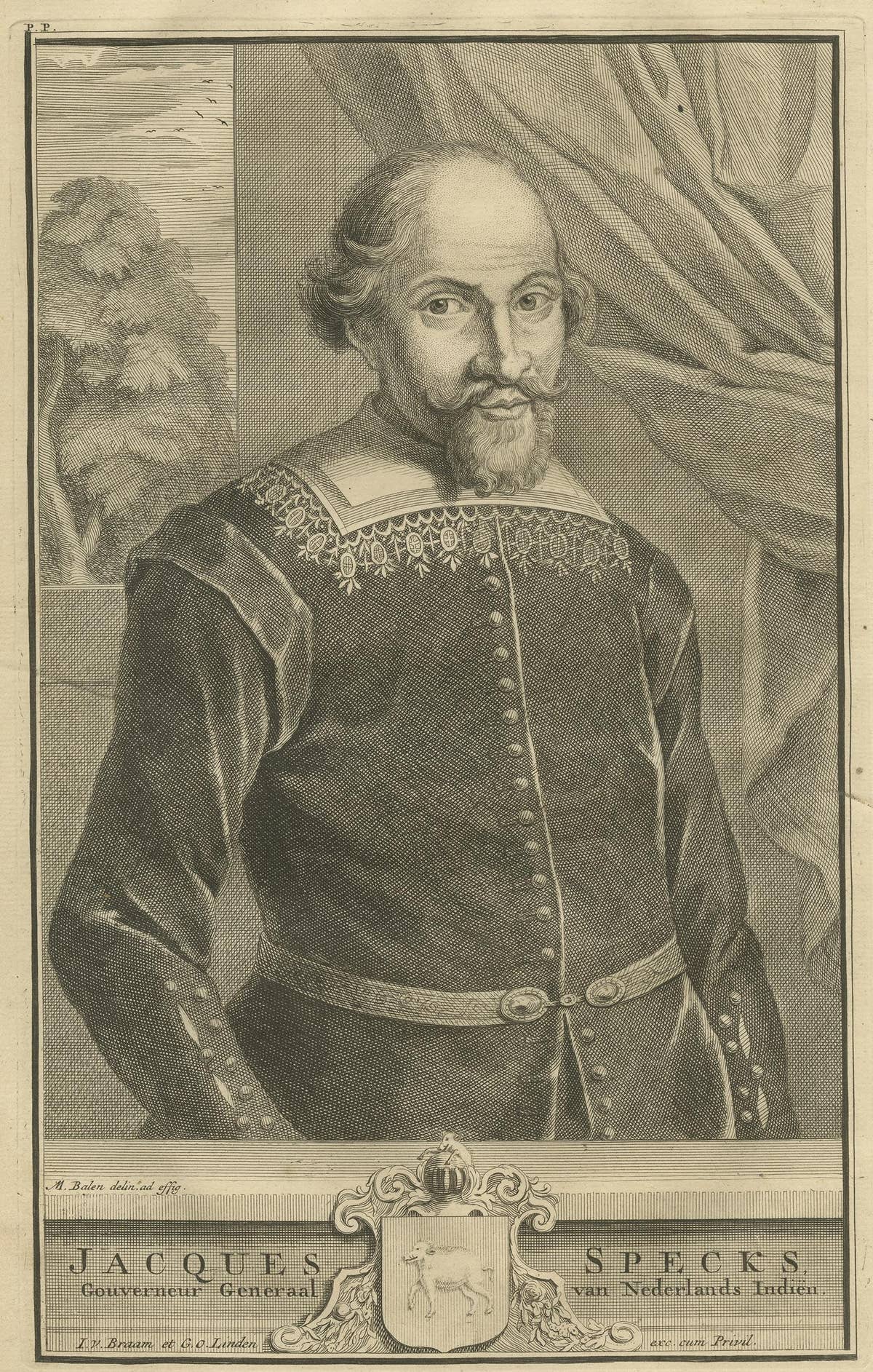 Antique Portrait of Jacques Specx by Valentijn '1726'
