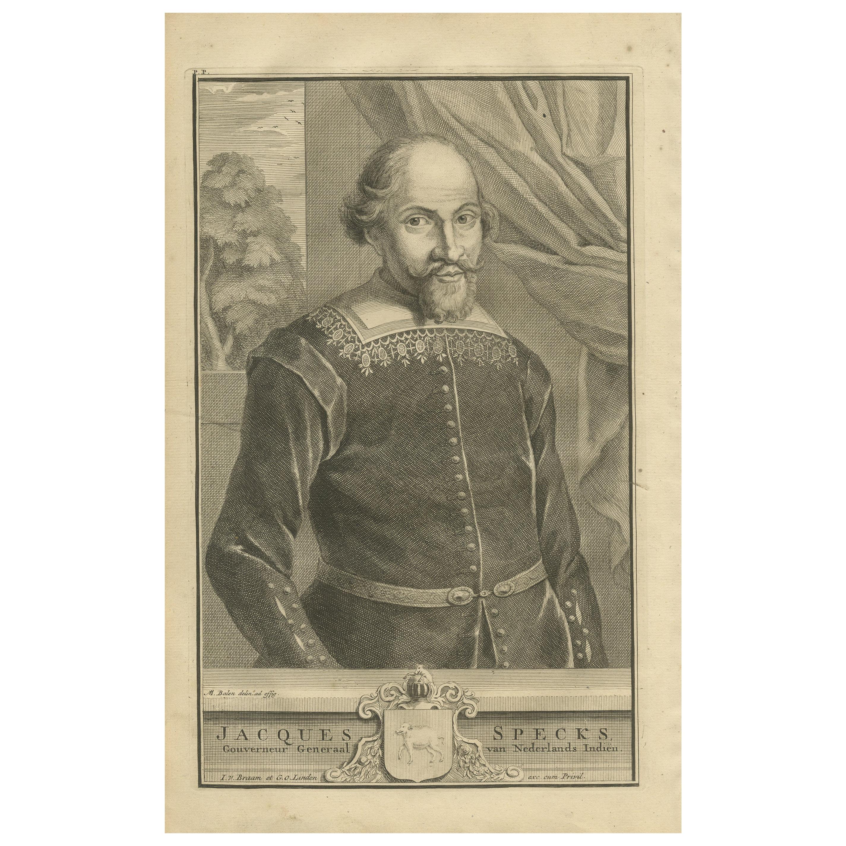 Retrato antiguo de Jacques Specx por Valentijn '1726