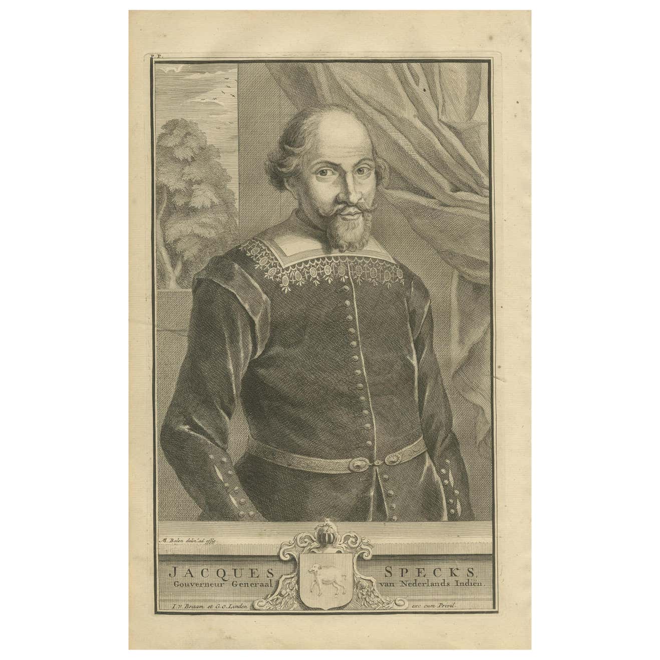 Antique Portrait of Jacques Specx by Valentijn '1726' For Sale at