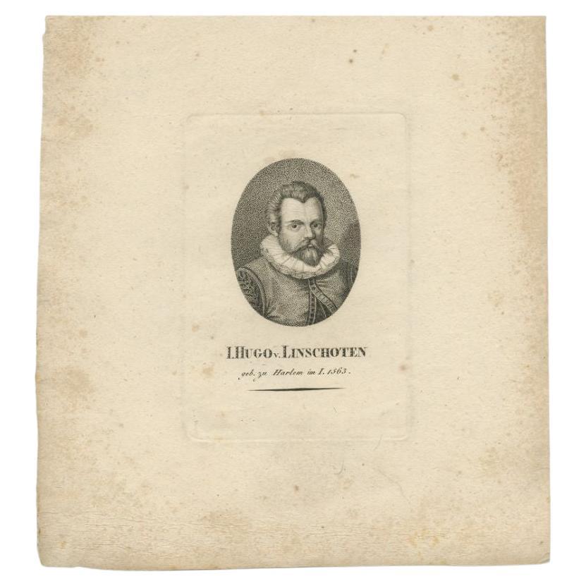 Antique portrait titled 'I. Hugo v. Linschoten'. Portrait of Jan Huygen van Linschoten (1562/1563-1611). Source unknown, to be determined.

Artists and Engravers: Anonymous.

Condition: Good, minor foxing and age-related toning. Please study