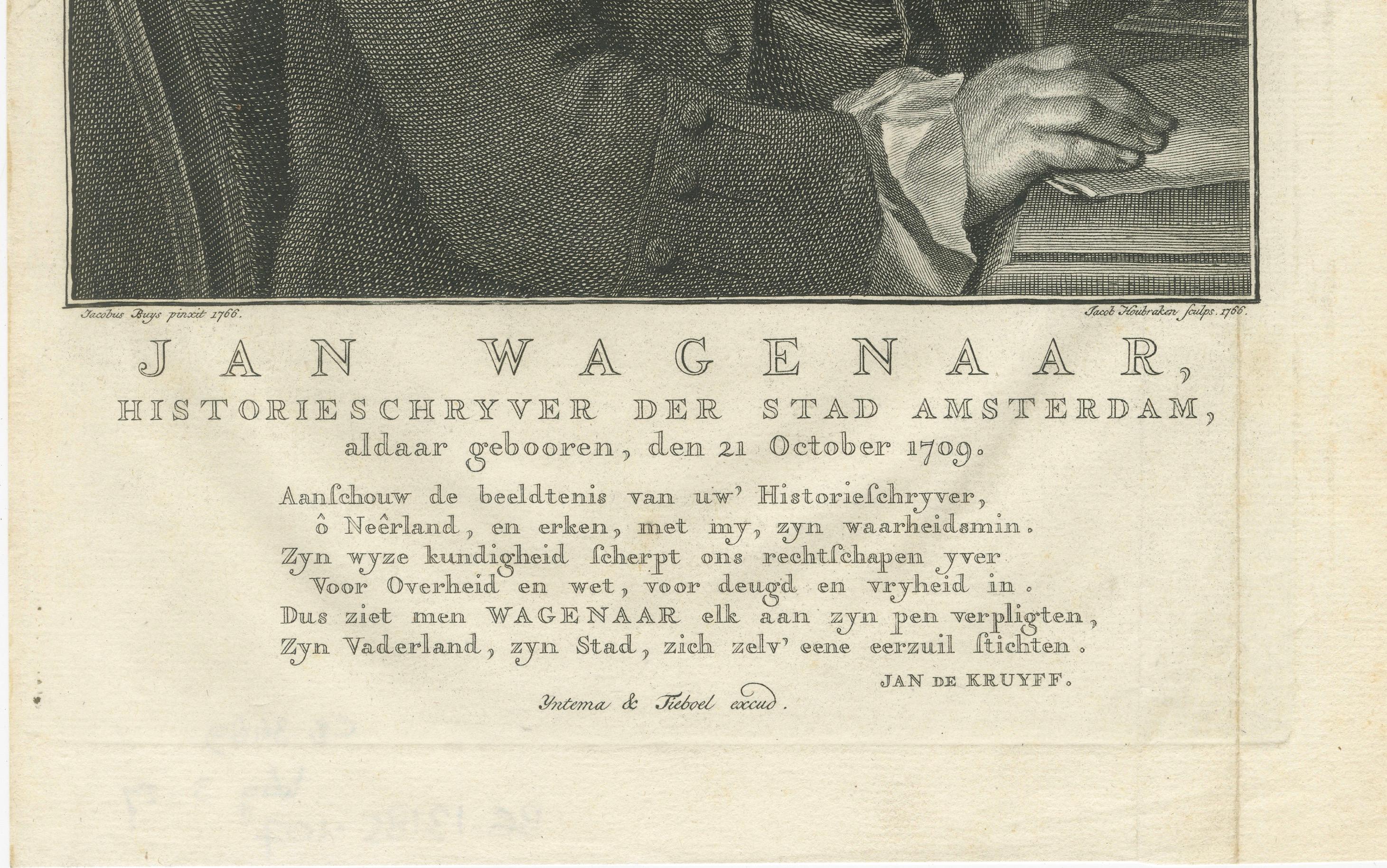 Portrait ancien de Jan Wagenaar - Historien néerlandais d'Amsterdam, daté de 1783

Ce portrait finement gravé représente Jan Wagenaar (1709-1773), le célèbre historien néerlandais, auteur de la monumentale Vaderlandsche Historie, une histoire
