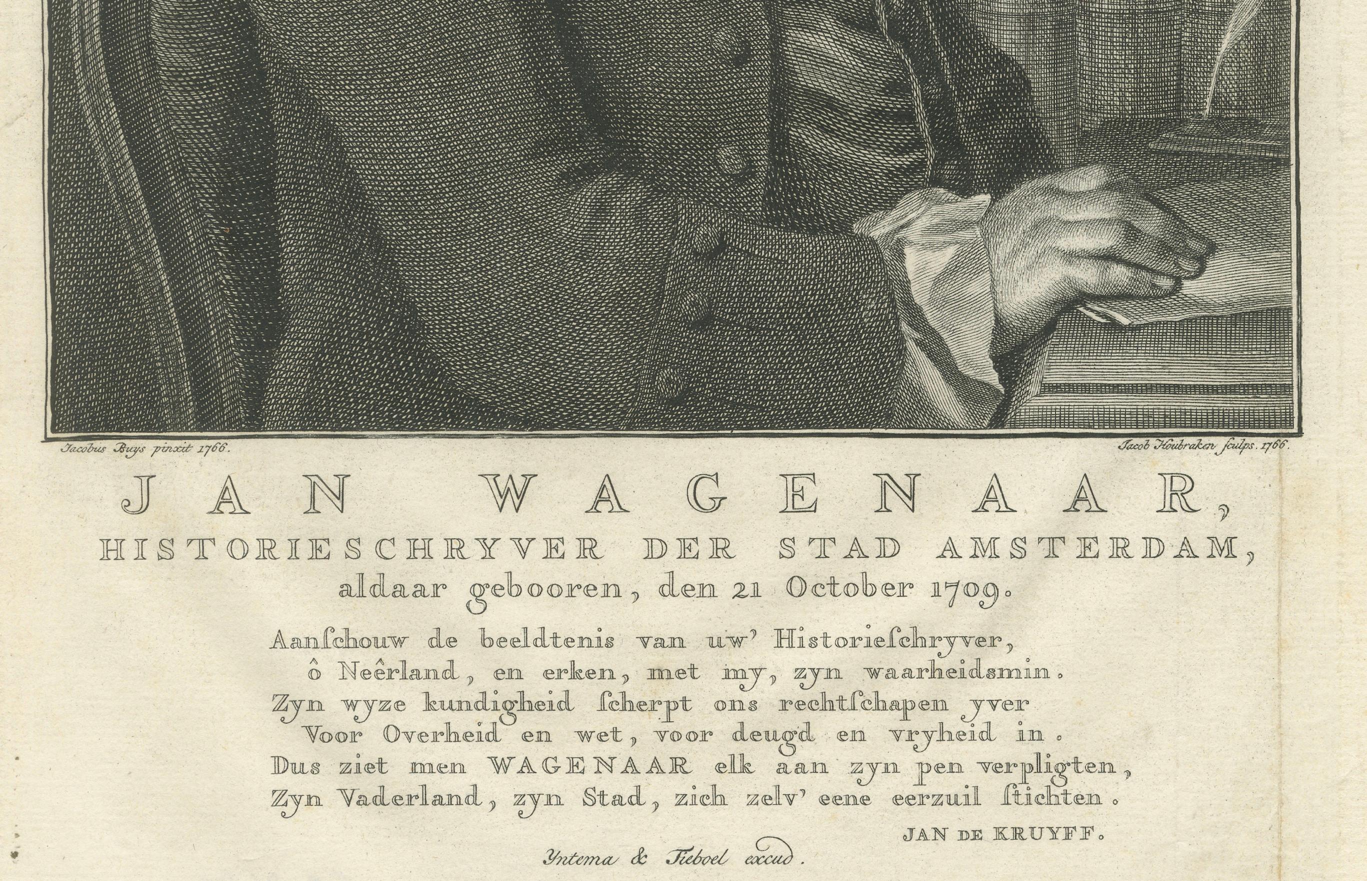 Néerlandais Portrait ancien de Jan Wagenaar - Historien néerlandais d'Amsterdam, daté de 1766 en vente