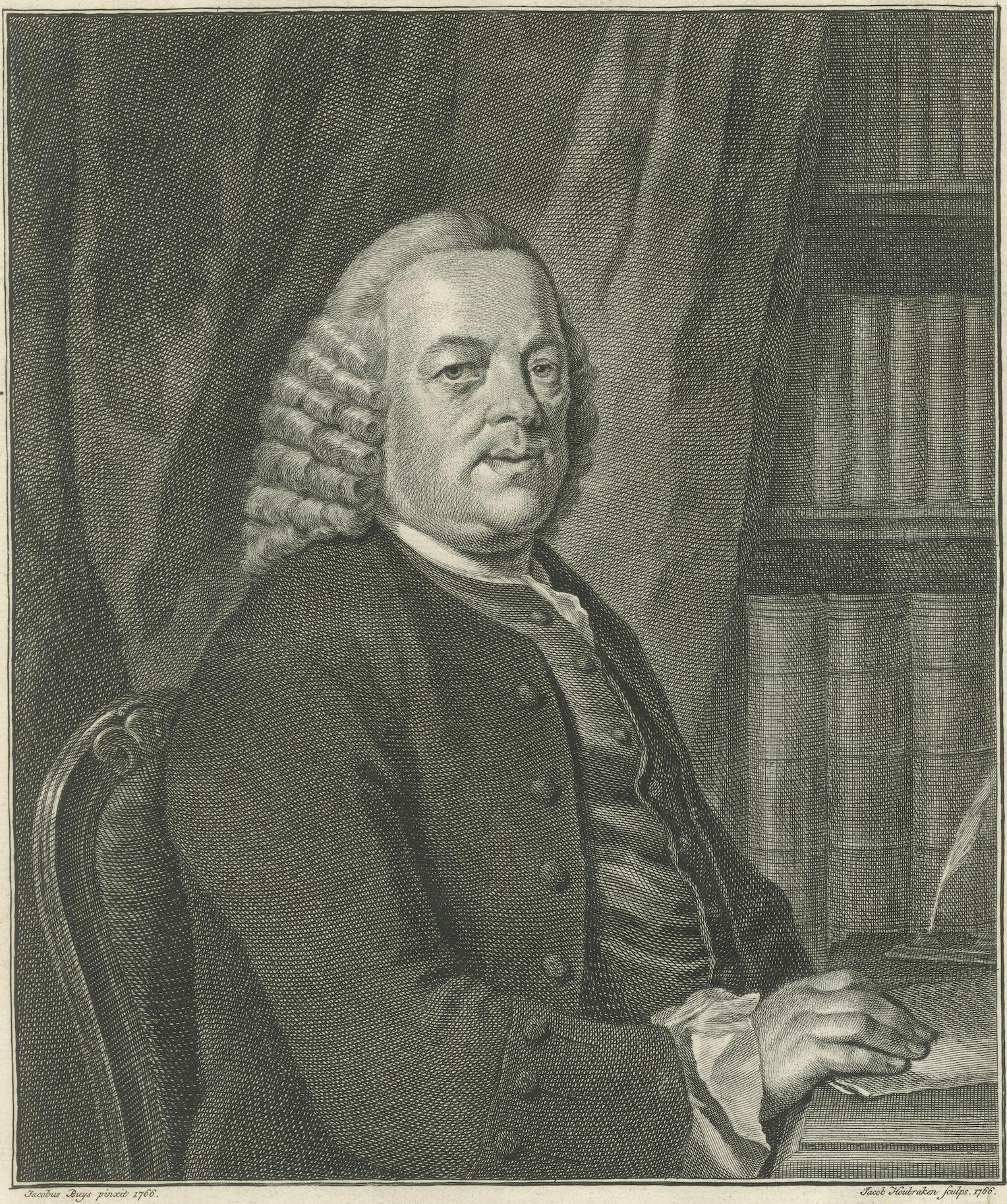 Portrait ancien de Jan Wagenaar - Historien néerlandais d'Amsterdam, daté de 1766 Bon état - En vente à Langweer, NL