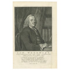 Portrait ancien de Jan Wagenaar - Historien néerlandais d'Amsterdam, daté de 1766