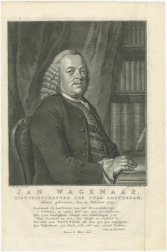 Portrait ancien de Jan Wagenaar - Historien néerlandais d'Amsterdam, daté de 1766