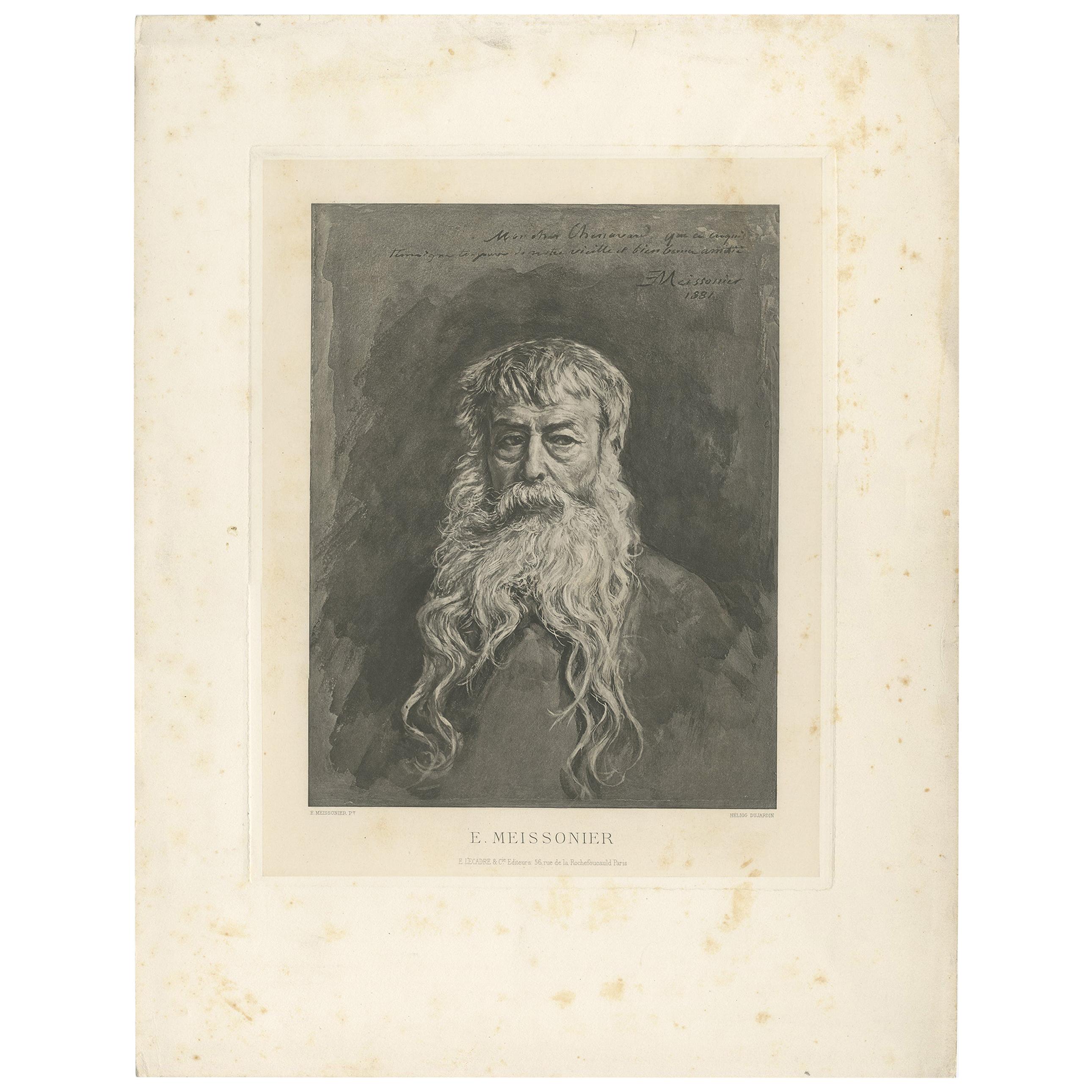 Antique Portrait of Jean-Louis-Ernest Meissonier by Dujardin, circa 1880