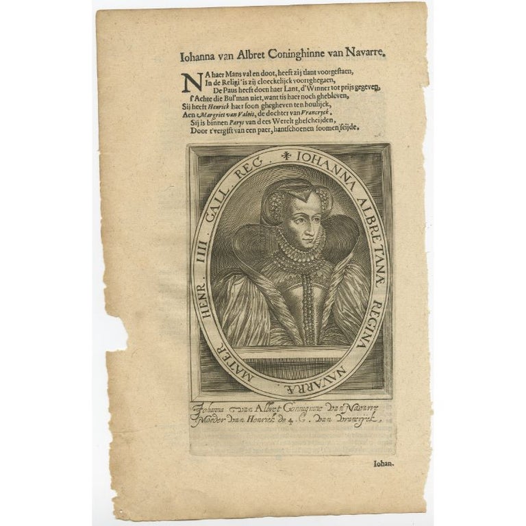 Antique Portrait of Joan of Navarre, Queen of England, 1615 For Sale at