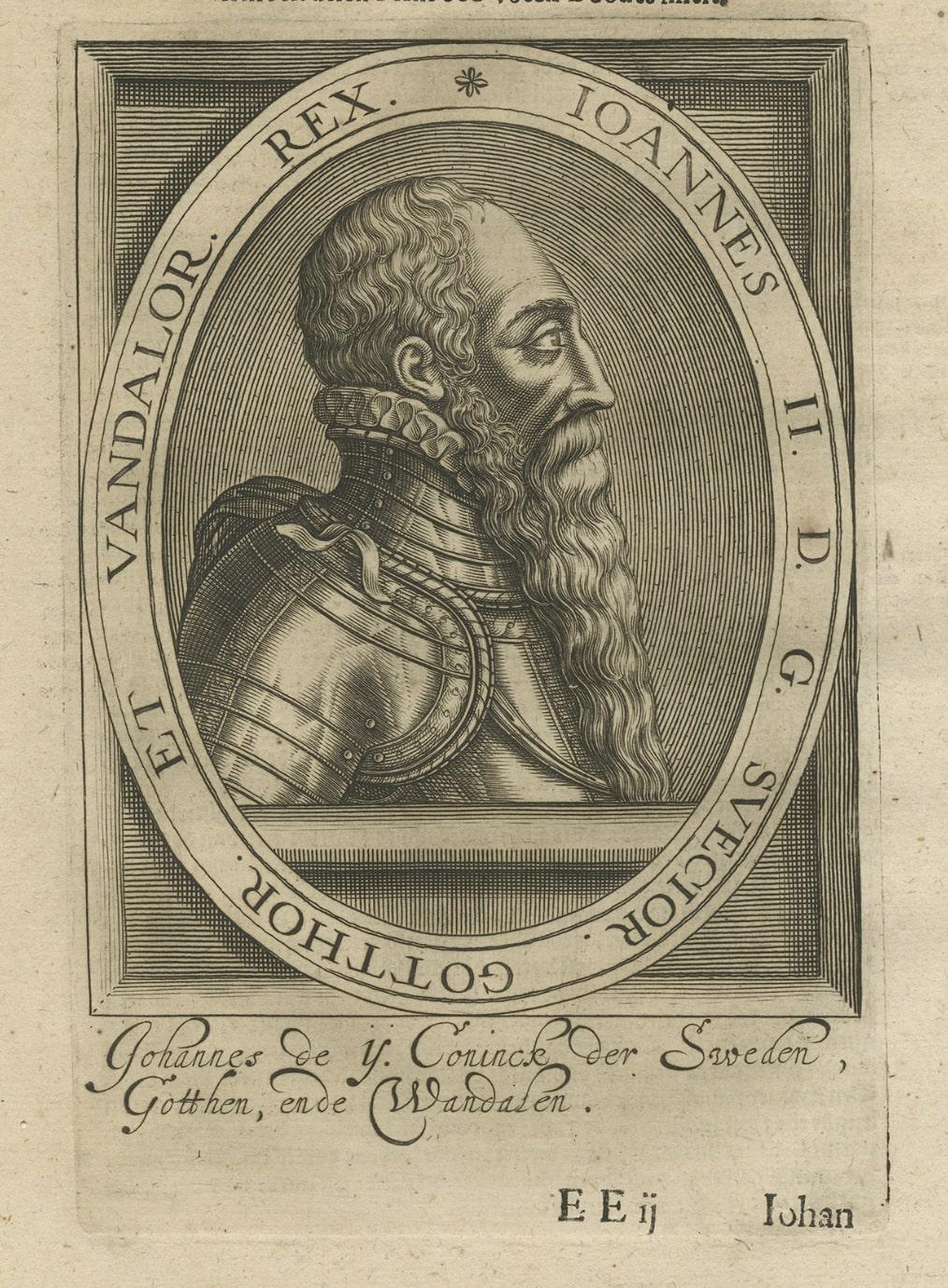 Antikes Porträt von Johan II., König von Schweden, von Janszoon, 1615 (Papier) im Angebot
