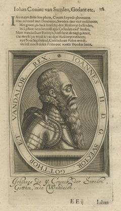 Portrait ancien de Johan II, roi de Suède, par Janszoon, 1615