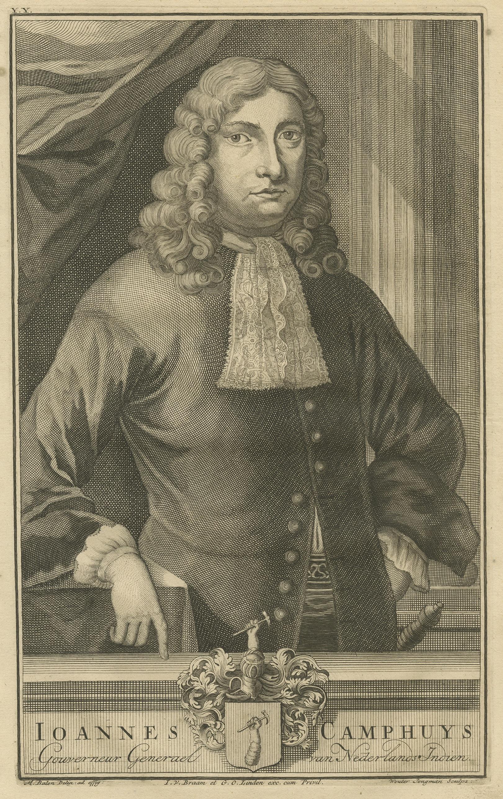 18th Century Antique Portrait of Johannes Camphuys by Valentijn, '1726'