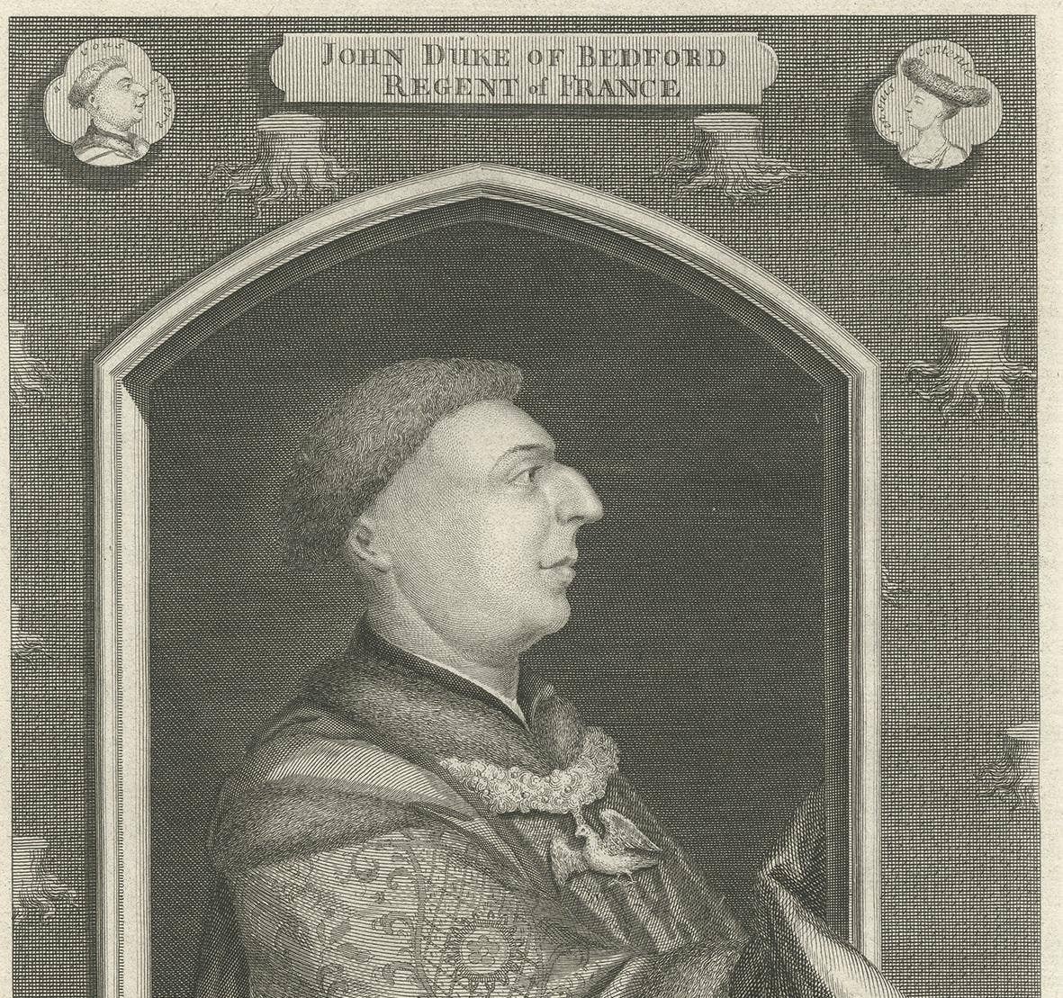 Antique Portrait of John Duke of Bedford by Vertue, circa 1750