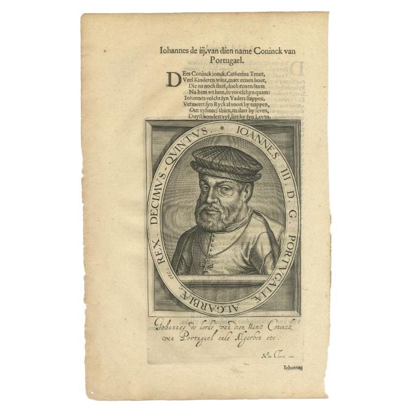 Antique portrait titled 'Ioannes III D.G. (..)'. Portrait of John III of Portugal. This print originates from 'Tooneel der keyseren ende coningen van christenryck sedert den onderganck van het Griecks keyserdom vervatende hare beeltnissen afcomsten