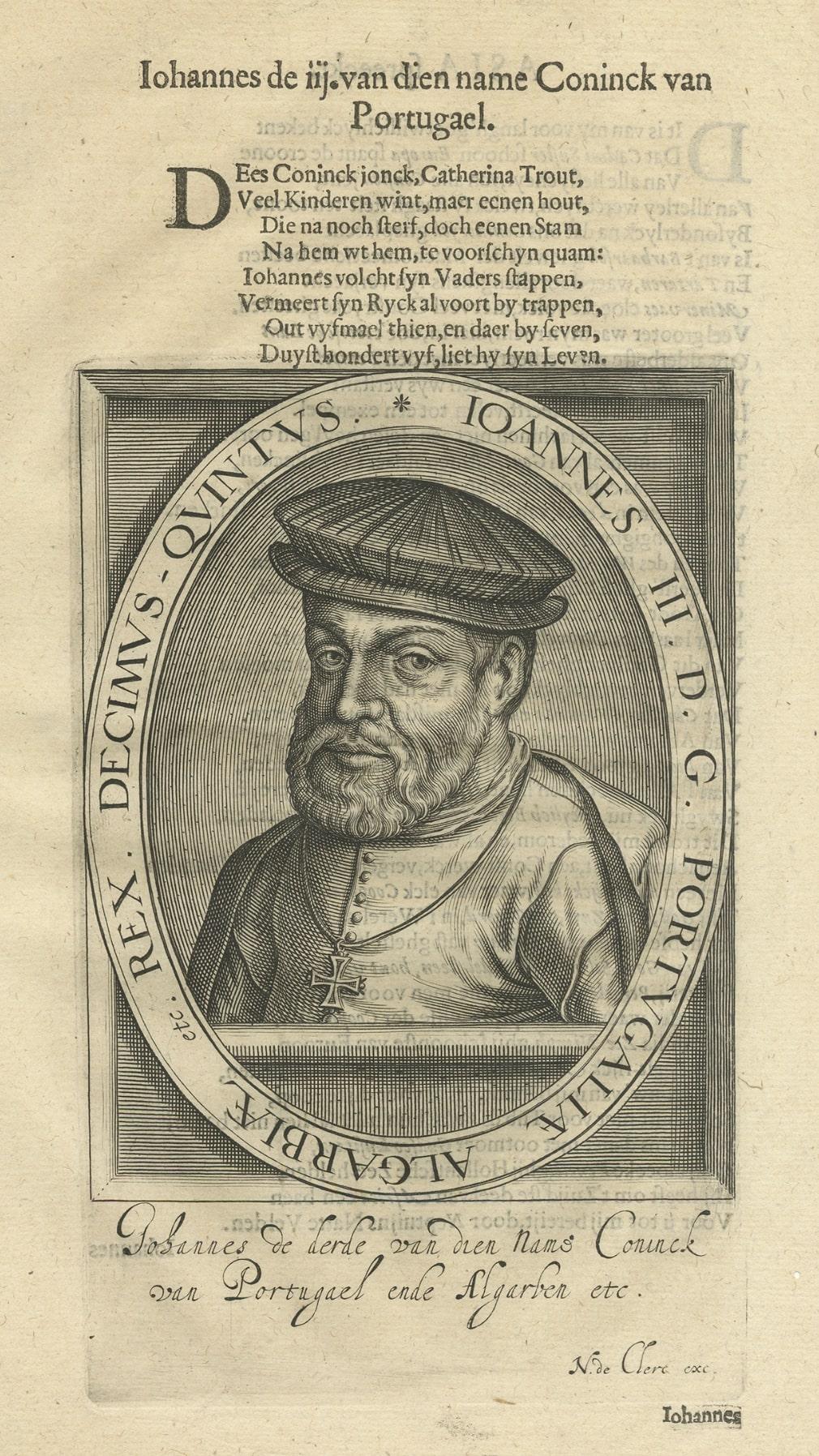 Antique Portrait of John III of Portugal by Janszoon, 1615