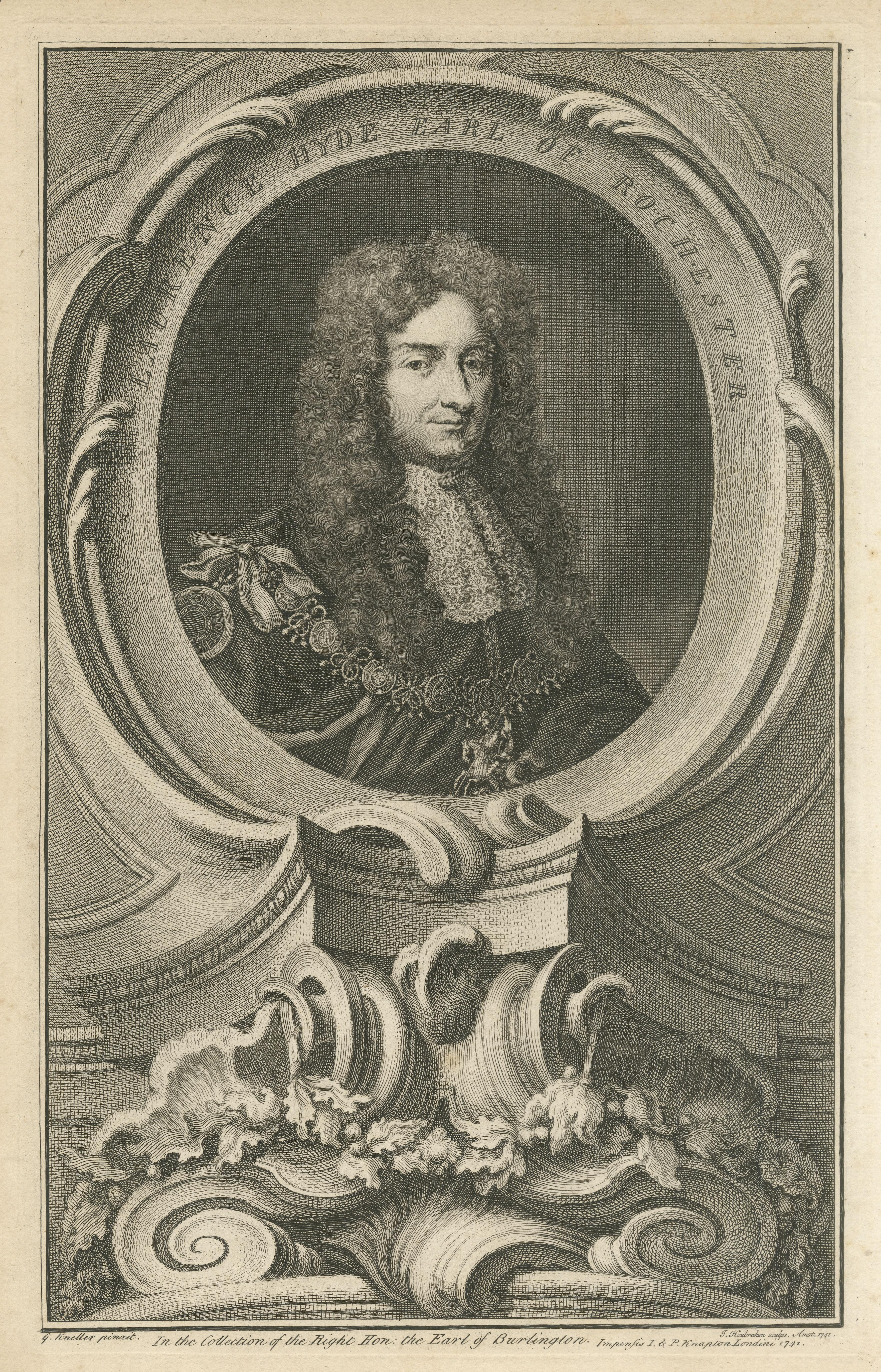 Original Antique Portrait of Laurence Hyde, 1st Earl of Rochester In Good Condition For Sale In Langweer, NL