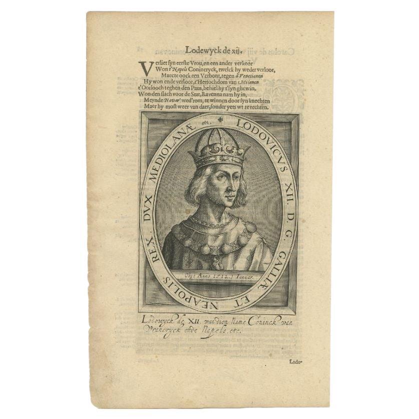Antique Portrait of Louis XII of France by Janszoon, 1615 For Sale