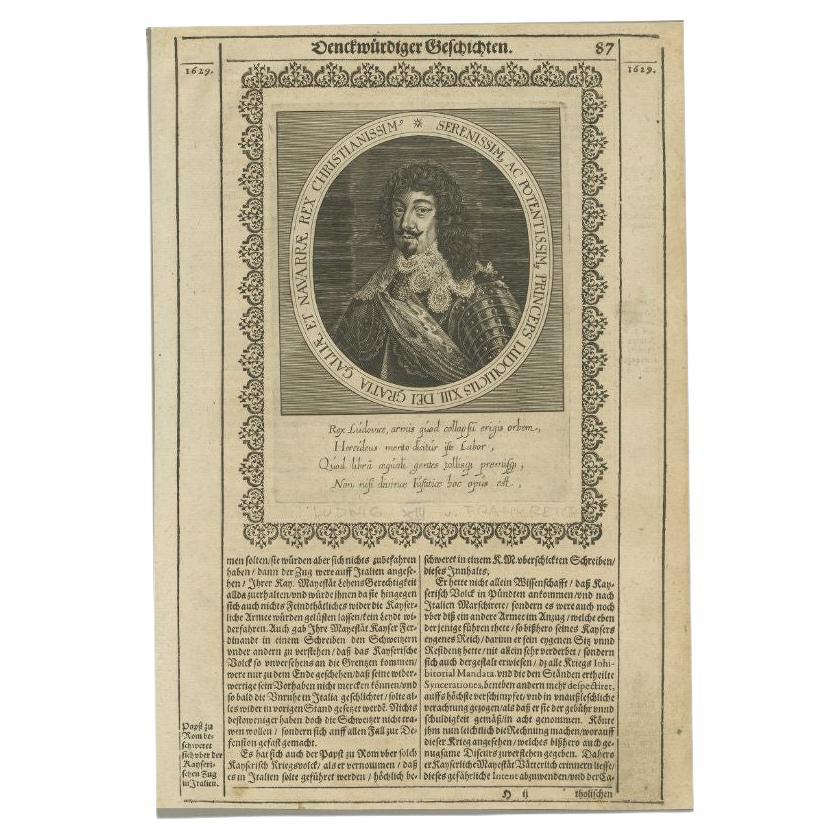 Antique portrait titled 'Serenissim, ac Potentissum, princeps Ludovicus XIII (..)'. Portrait of Louis XIII, King of France. Bust length with curled hair, moustache, lace collar, armour, and sash. Source unknown, to be determined.

Artists and