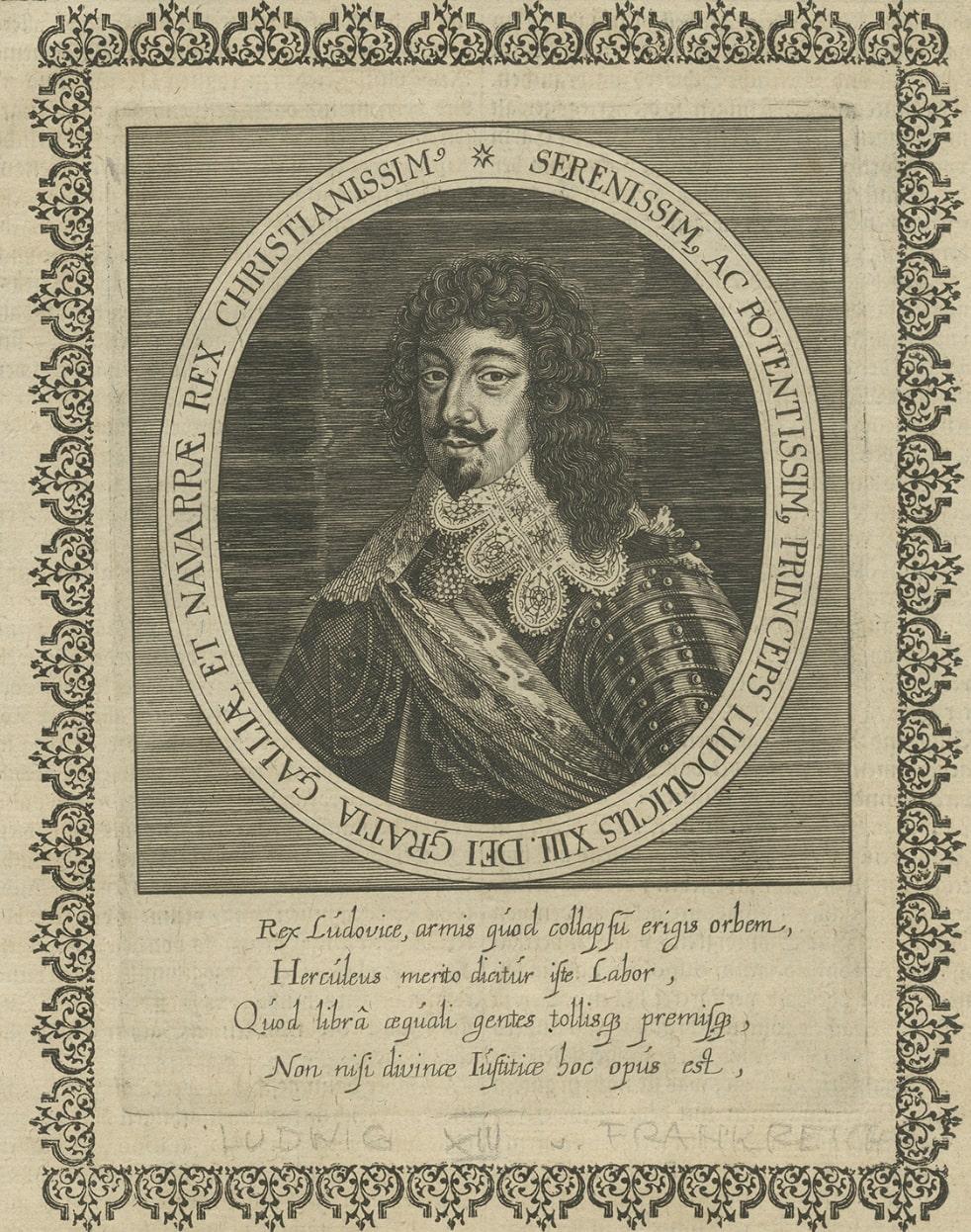 Paper Antique Portrait of Louis XIII of France, circa 1660 For Sale