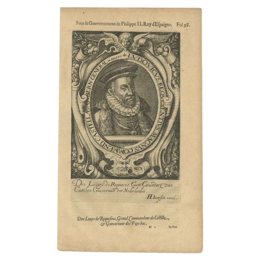 Antique Portrait of Luis de Requesens y Zuniga, Spanish politician, 1618 For Sale