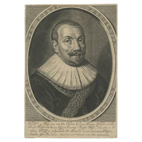 Antique Portrait of Maarten Harpersz. Tromp by De Passe, 1639