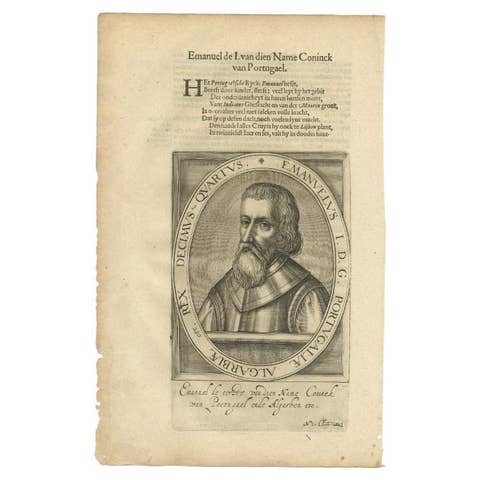 Antique Portrait of Manuel I of Portugal by Janszoon, 1615