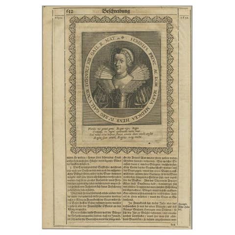 Antique Portrait of Marie De Medici, circa 1660