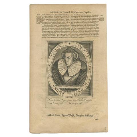 Antique Portrait of Mary Stuart, Queen of Scots, 1618