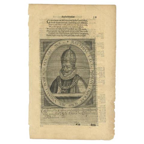 Antique Portrait of Matthias I of Hungary by Janszoon, 1615