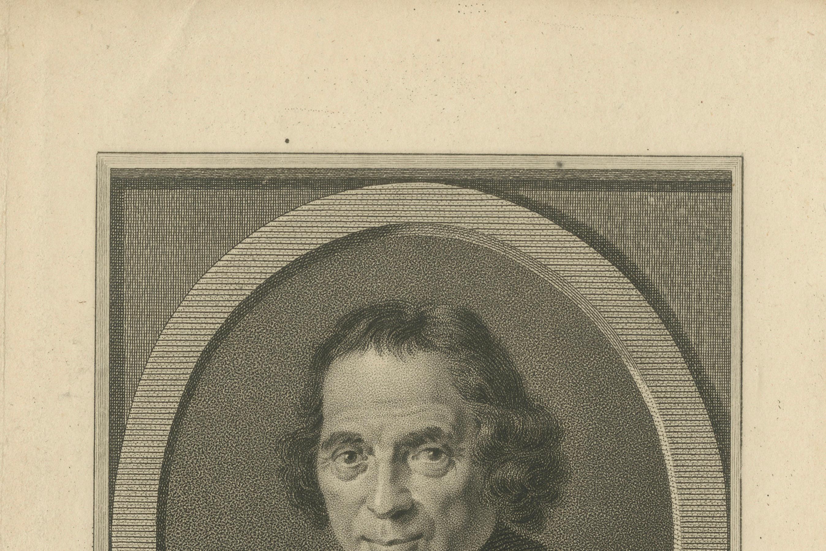 Néerlandais Portrait ancien du ministre mennonite Jan Nieuwenhuyzen - Gravure c.I.C. en vente