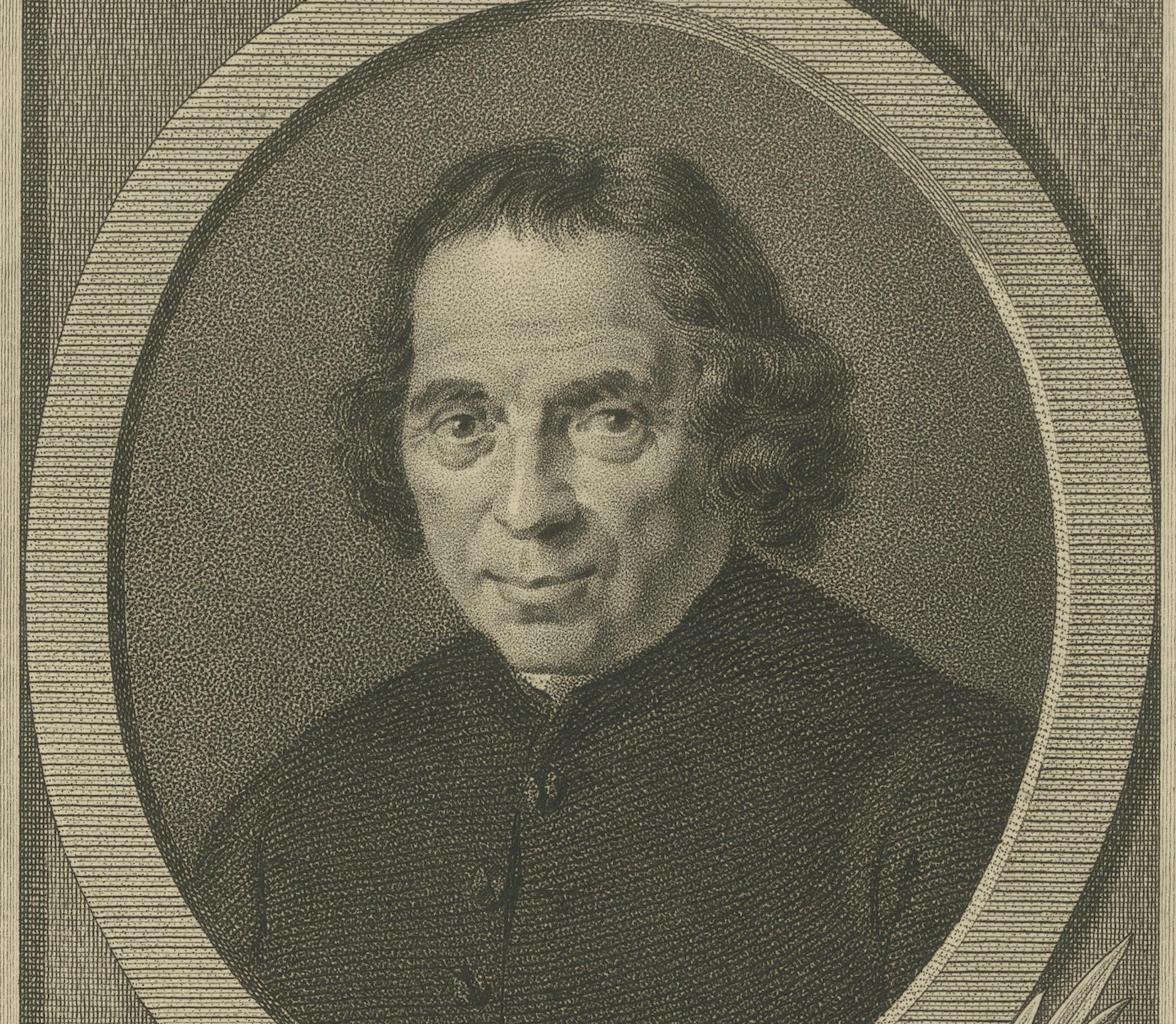 Portrait ancien du ministre mennonite Jan Nieuwenhuyzen - Gravure c.I.C. Bon état - En vente à Langweer, NL