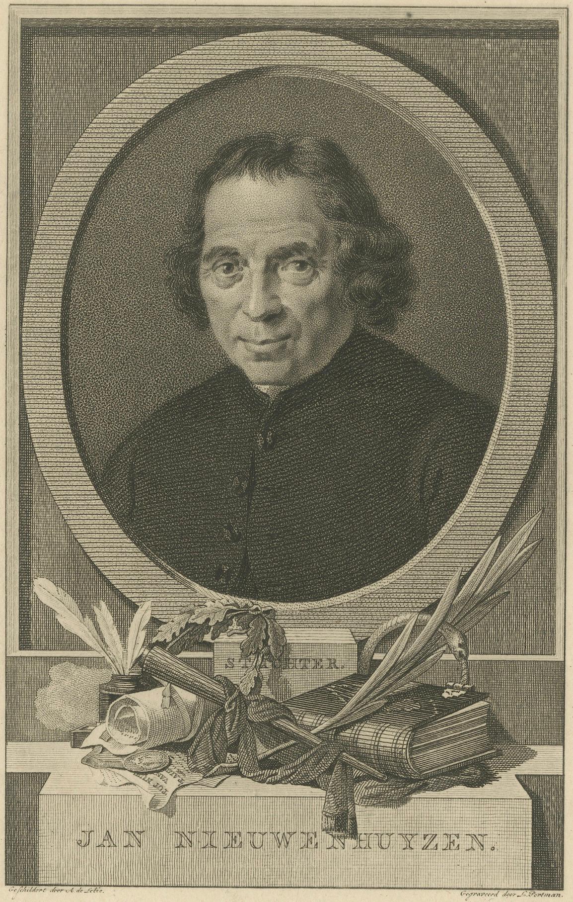 XIXe siècle Portrait ancien du ministre mennonite Jan Nieuwenhuyzen - Gravure c.I.C. en vente