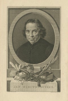 Portrait ancien du ministre mennonite Jan Nieuwenhuyzen - Gravure c.I.C.